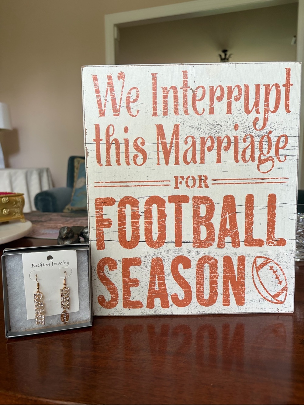 New “Game Day” bundle earrings and humorous decorative sign
